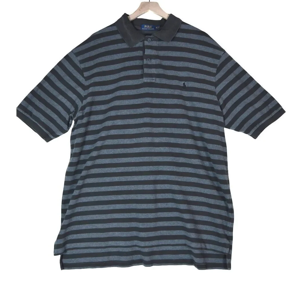 POLO Ralph Lauren 2XLT Brown Gray Stripe Polo Shirt Classic Y2K Minimal Prep